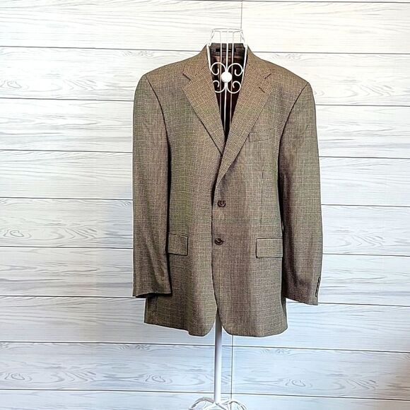 Chaps Ralph Lauren Nailhead Tweed Silk And Wool Blazer Mens Size 44T - Picture 1 of 14